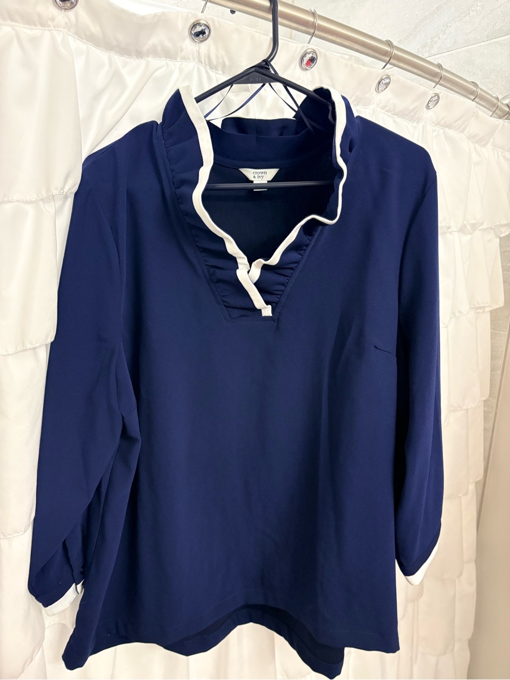 crown & ivy Navy Blouse with White Brand Tag